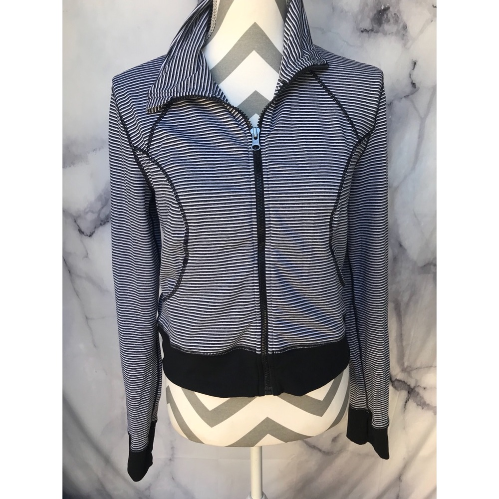 Zella Nordstrom Black striped Zipup Jacket sz M